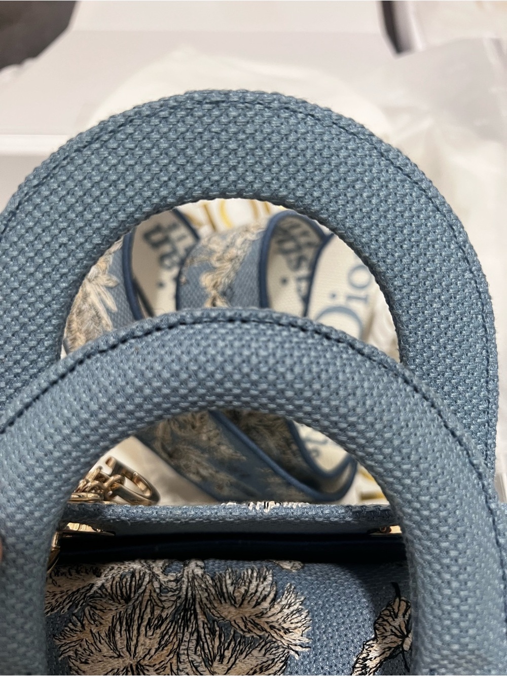 Dior Blue Lady Dior Mini Tote with Toile de Jouy Embroidery - Picture 6 of 16